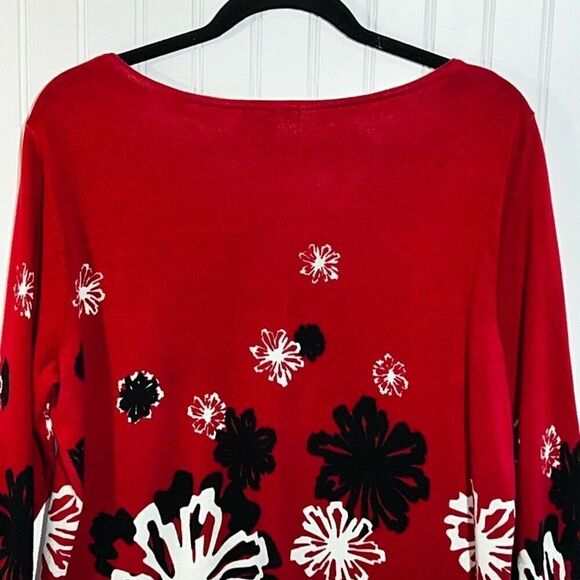 Mercer Street Studio Button Up Cardigan Sweater Womens Large Red Floral 3/4 Slv - Picture 7 of 8